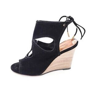 Aquazzura Black Sexy Thing Suede Wedge Shoes Sz. 36.5 US 6.5 pristine condition